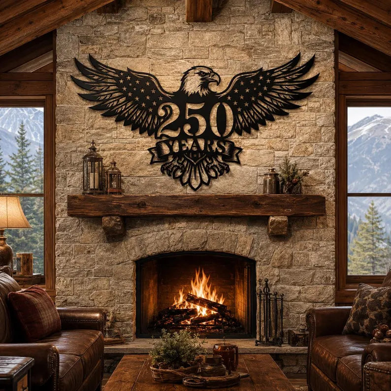 250 Years Eagle American Flag | Patriotic Metal Wall Art | Laser‑Cut Metal | Rustic Steel Decor | Handmade Metal Art