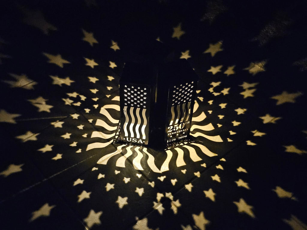 Iron Canvas Commemorative 250 Anniversary Lantern | Laser‑Cut Metal Lantern | Rustic Steel Garden Lantern Decor | Handmade Metal Art