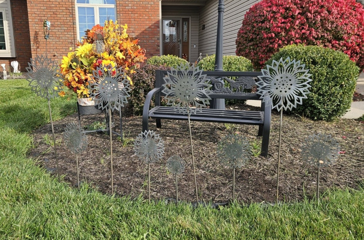 Sunflower Garden Stake | Laser-Cut Steel | Handmade Metal Yard Art