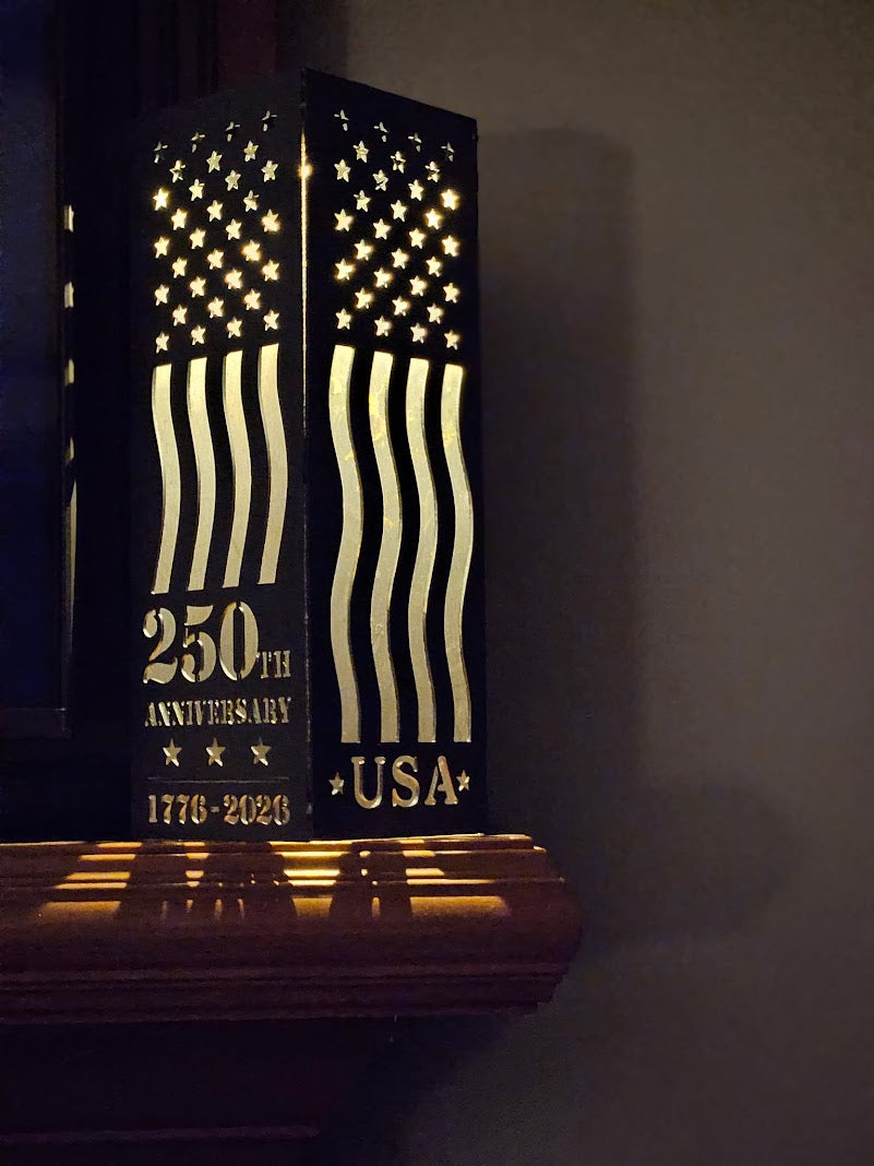 Iron Canvas Commemorative 250 Anniversary Lantern | Laser‑Cut Metal Lantern | Rustic Steel Garden Lantern Decor | Handmade Metal Art