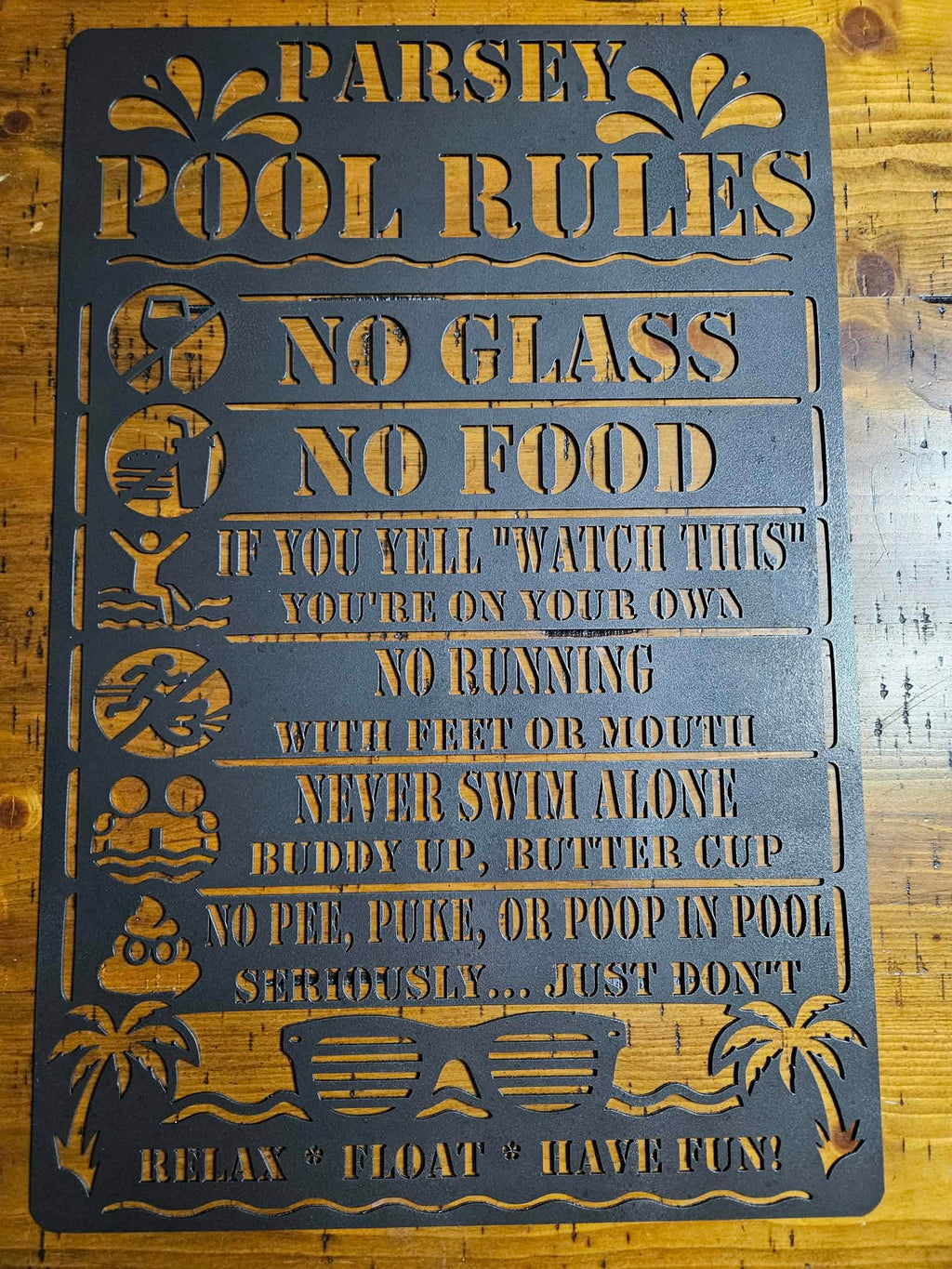 Custom pool rules sign for customer