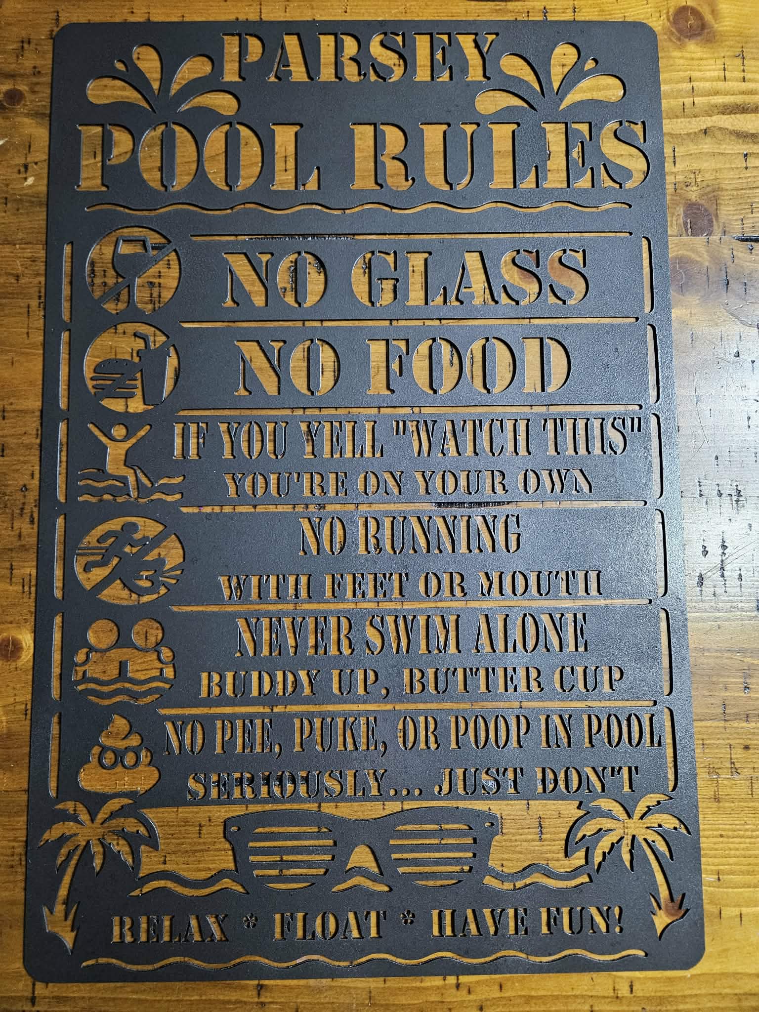 Custom pool rules sign for customer