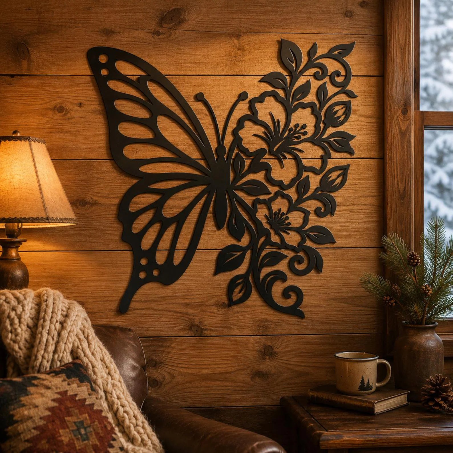 Butterfly Floral Metal Wall Art | Laser-Cut Steel | Boho Nature Home Décor | Handmade Metal Sign