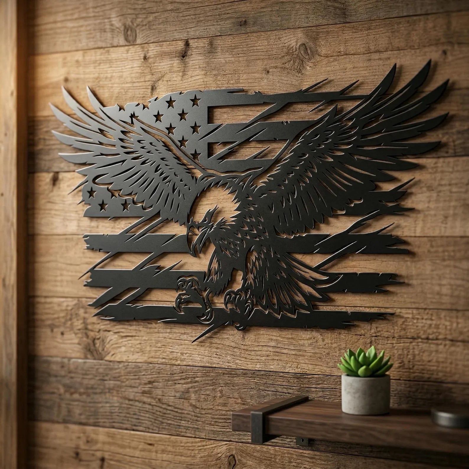 American Eagle Distressed Flag Metal Wall Art | Laser-Cut Steel | Patriotic Home Décor | Handmade Metal Sign