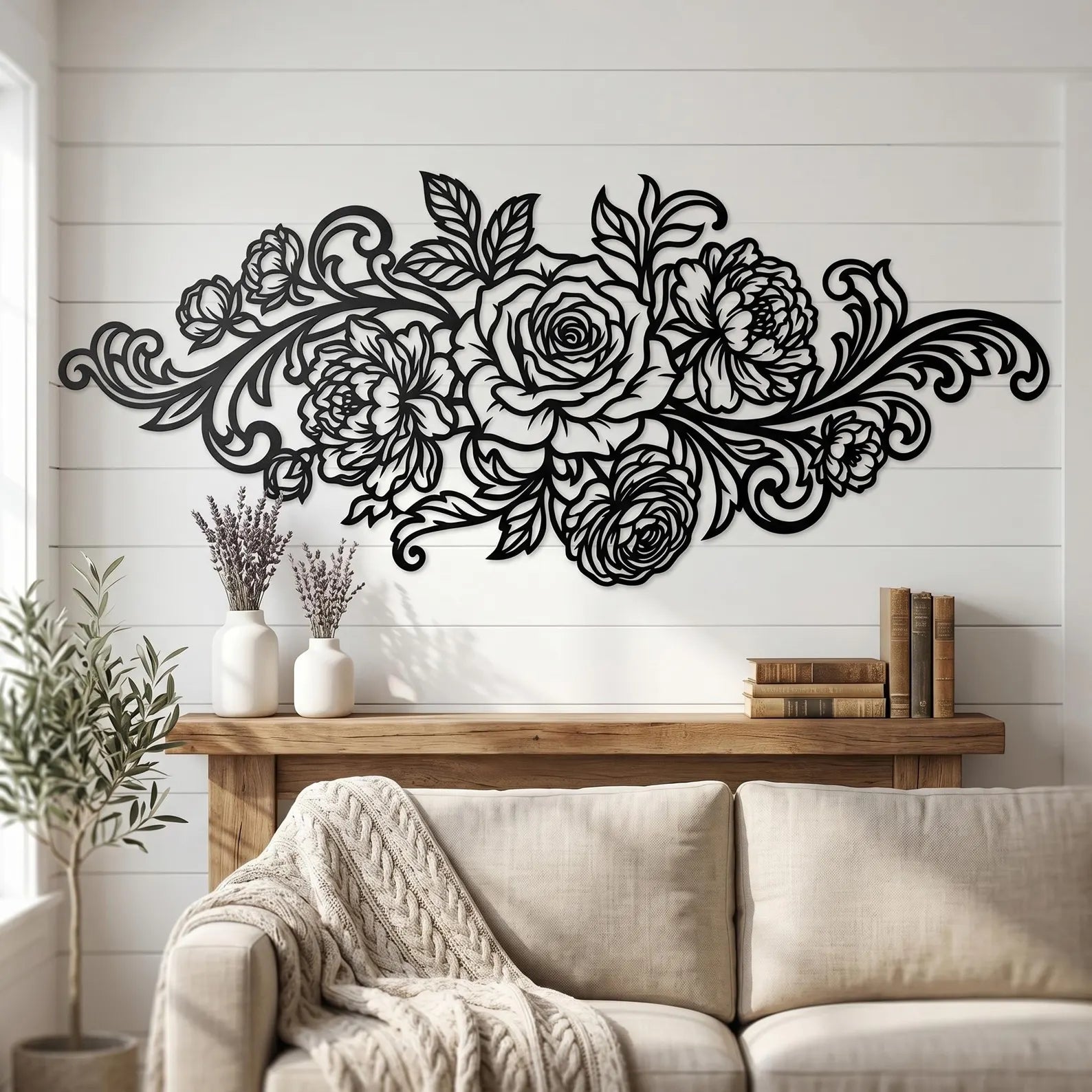 Rose & Peony Filigree Bouquet Metal Wall Art | Laser-Cut Steel | Elegant Floral Home Décor | Handmade Metal Sign