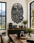 Adventure Begins With Coffee Metal Wall Art | Laser-Cut Steel | Rustic Café & Cabin Décor | Handmade Metal Sign