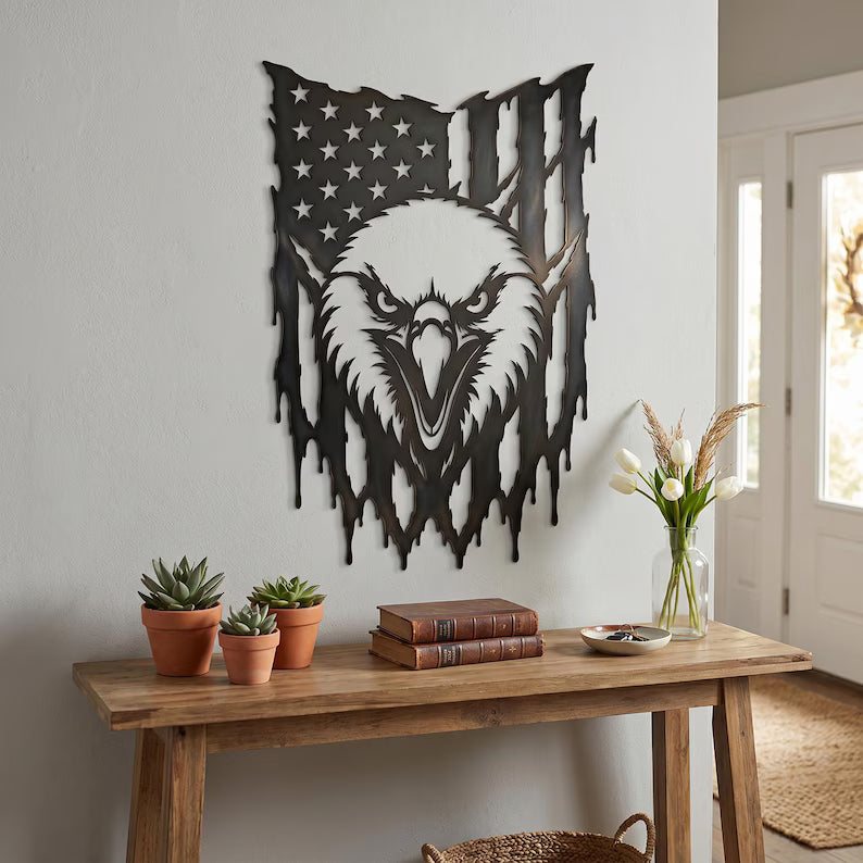 Patriotic Eagle American Flag | Laser‑Cut Metal | Rustic Steel Decor | Handmade Metal Art