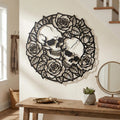 Skull & Roses Round Metal Wall Art | Laser-Cut Steel | Gothic Boho Home Décor | Handmade Metal Sign