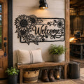 Sunflower Welcome Sign Metal Wall Art | Laser-Cut Steel | Farmhouse Entryway Décor | Handmade Metal Sign