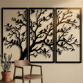 Tree of Life with Birds Triptych Metal Wall Art | Laser-Cut Steel | Modern Nature Home Decor | Handmade Metal Sign